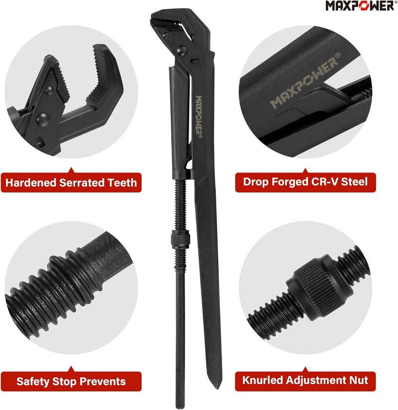 Max Power Swedish Pipe Wrench, 16 1/2-Inch Adjustable Swedish Pipe Spanner Plumbers Wrench with 90°Angled Jaw, Jaw MAX Opening Capacity 2.75" - Image 4